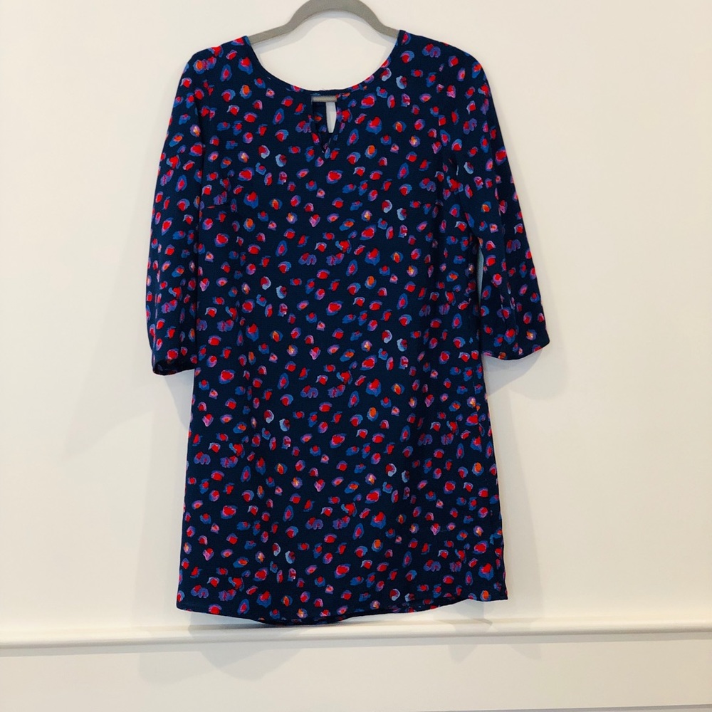 Blue shift dress, three quarter sleeve